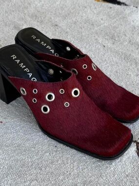 Rampage Women's Burgundy Grommet Block Heel Mules